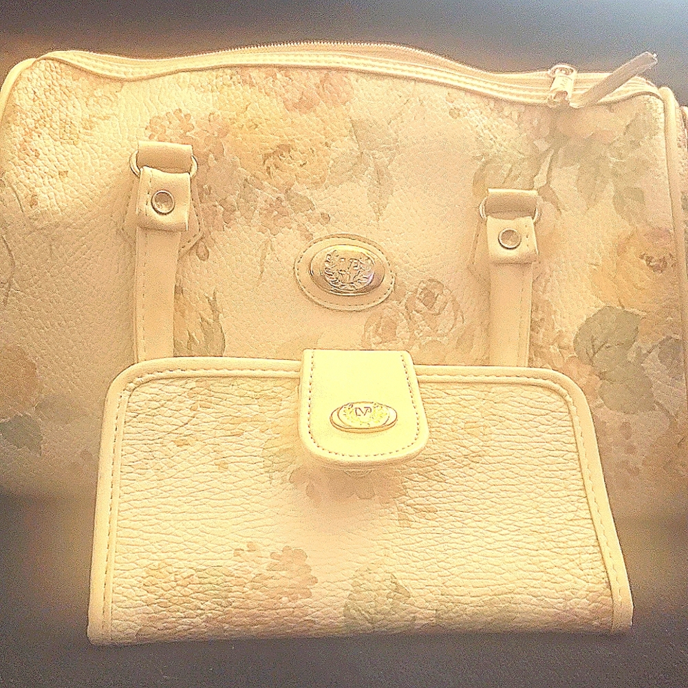 LVJ Floral Cream Handbag AND MATCHING WALLET